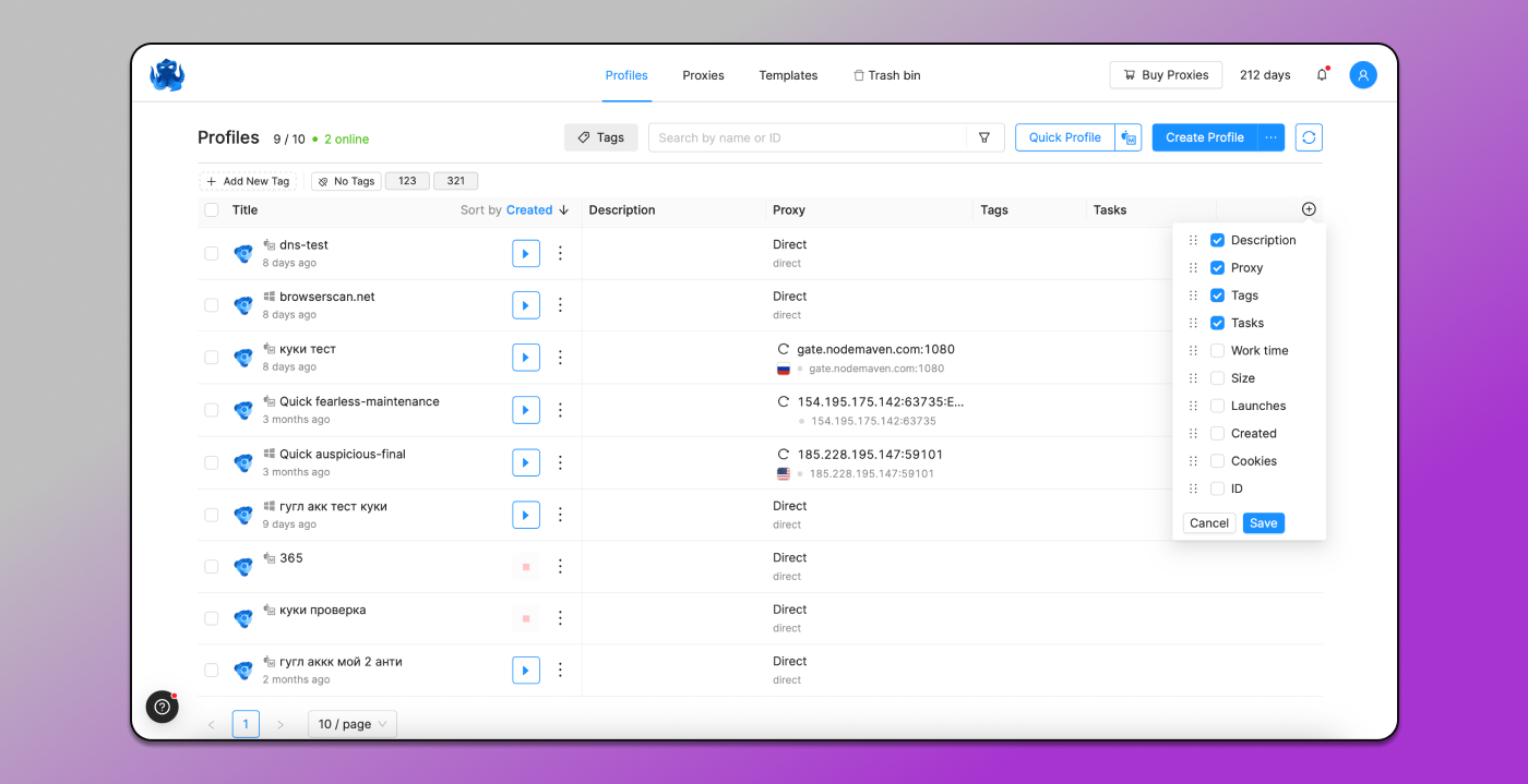 Octo Browser Interface Dolphin Anty