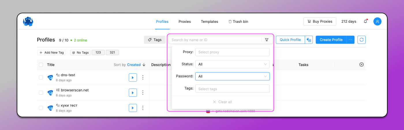 Octo Browser Filters Dolphin Anty