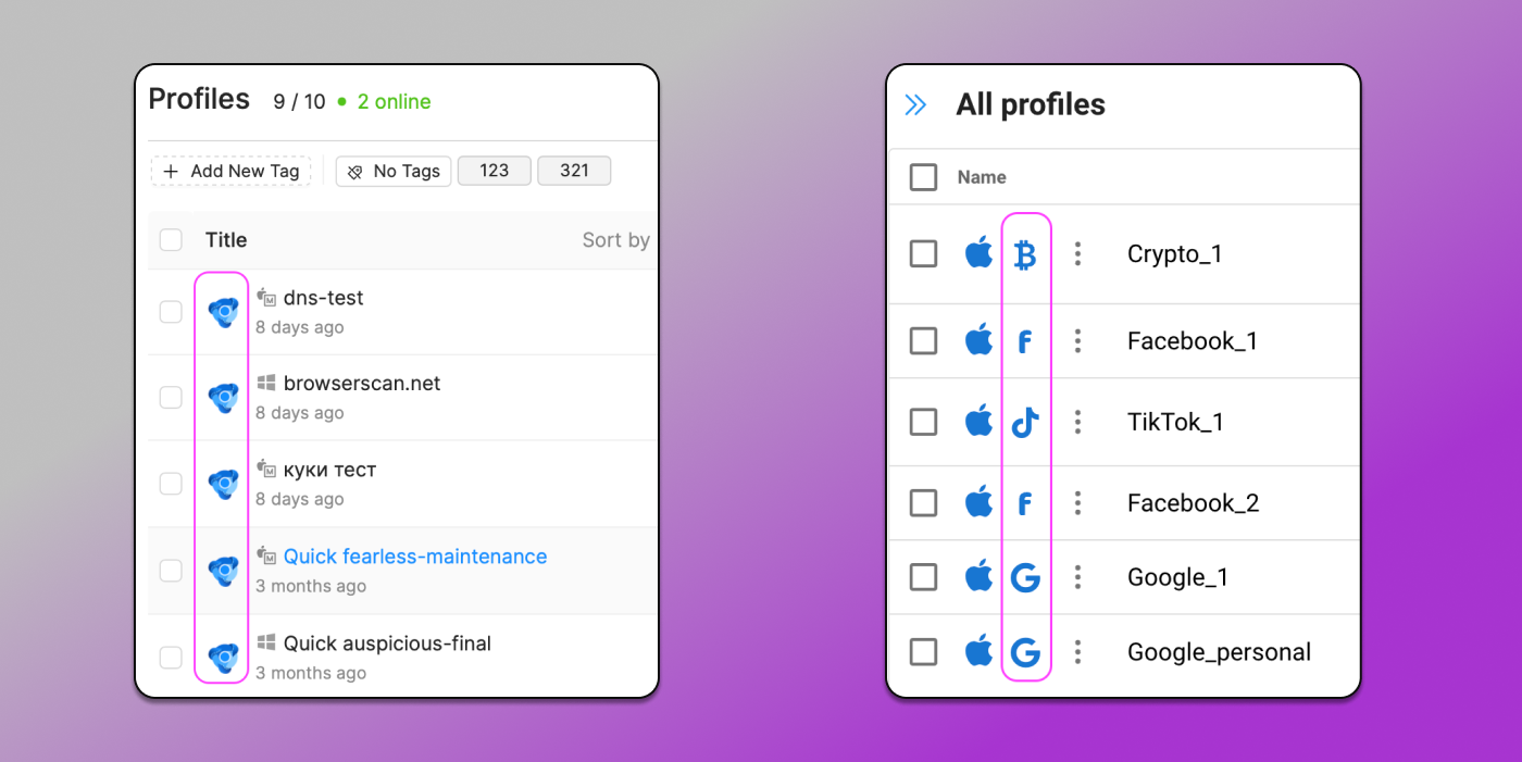 Profile Icons Octo Browser Dolphin Anty