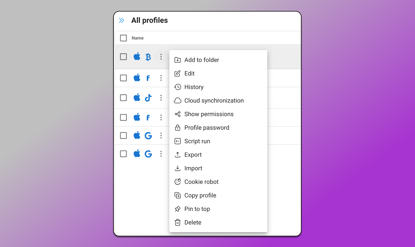 Profile Actions Dolphin Anty