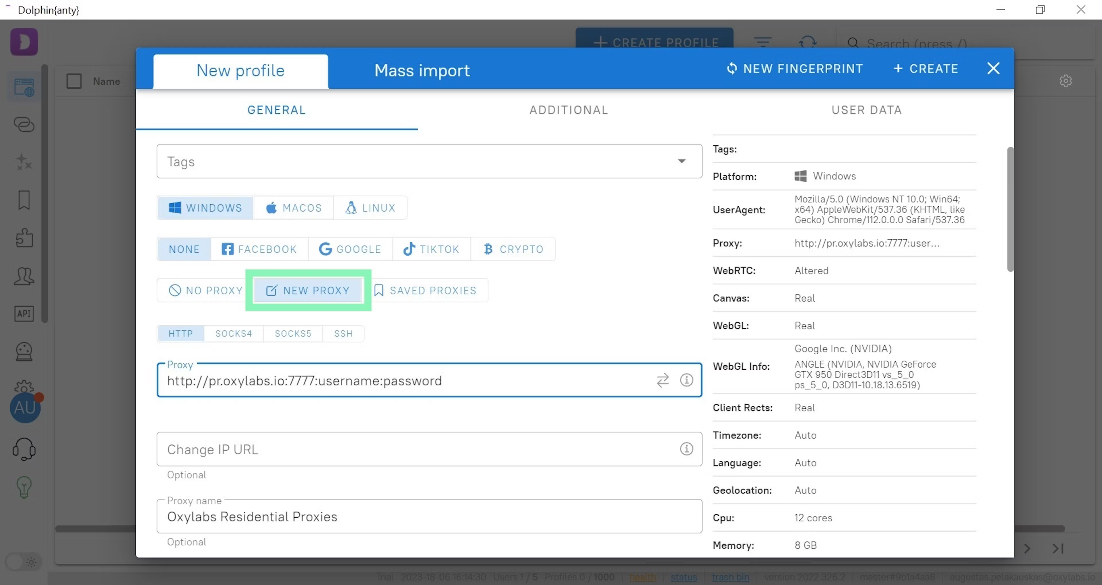 Browser proxy settings