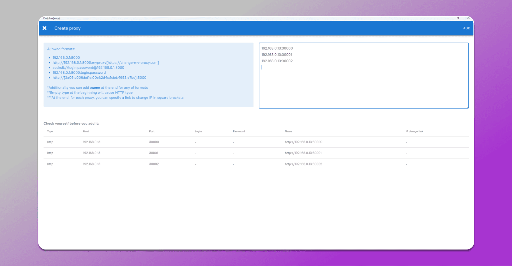 Paste the copied proxies into Dolphin{anty}