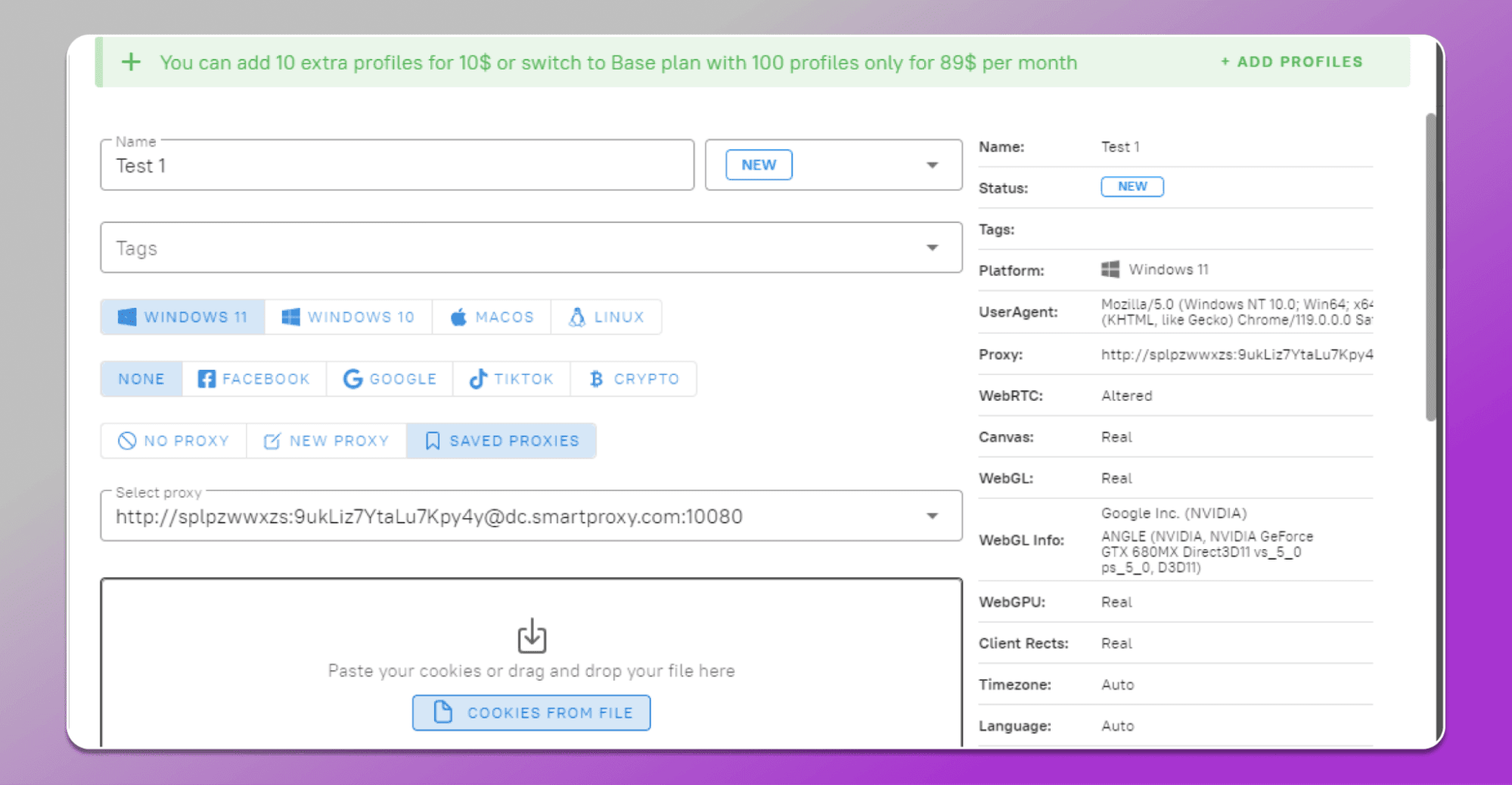 create three profiles