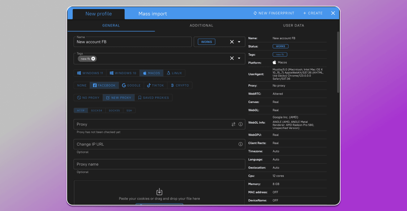 setting browser fingerprint settings