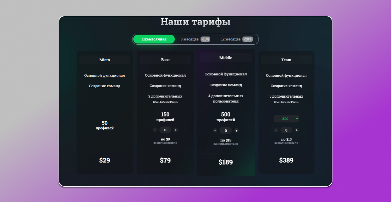 Тарифы подписок в Vision