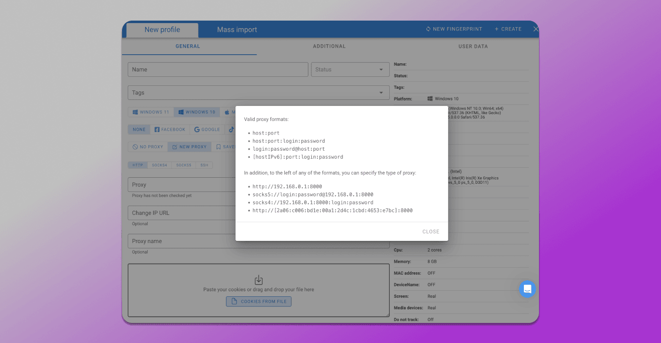 Types of proxies that can be added in Dolphin Anty