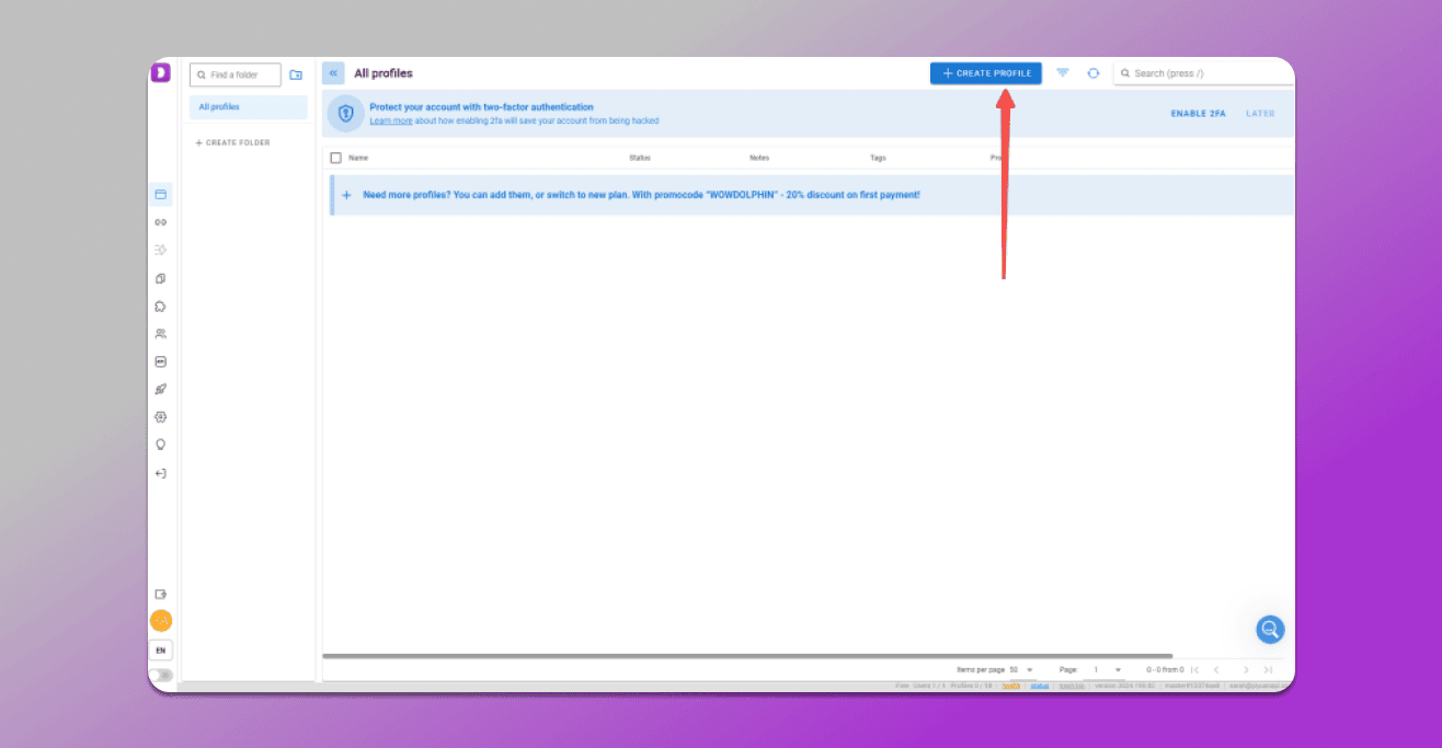 Create profile in Dolphin Anty