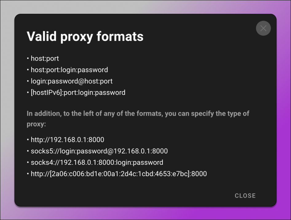 Dolphin Anty Valid Proxy Formats