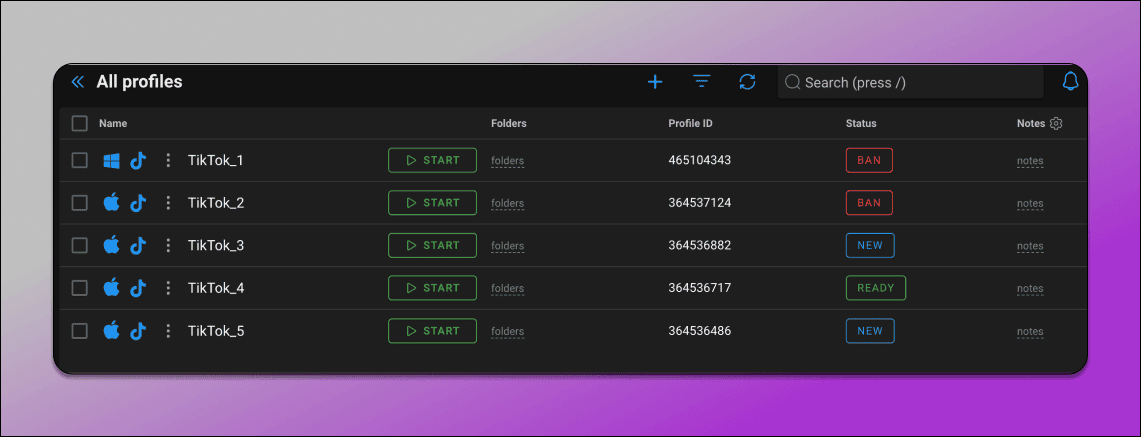 TikTok Accounts in Dolphin Anty