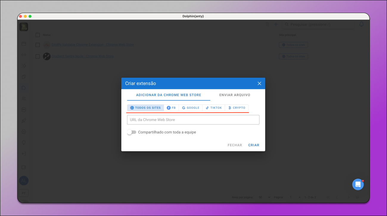 Criar Extensão Dolphin Anty