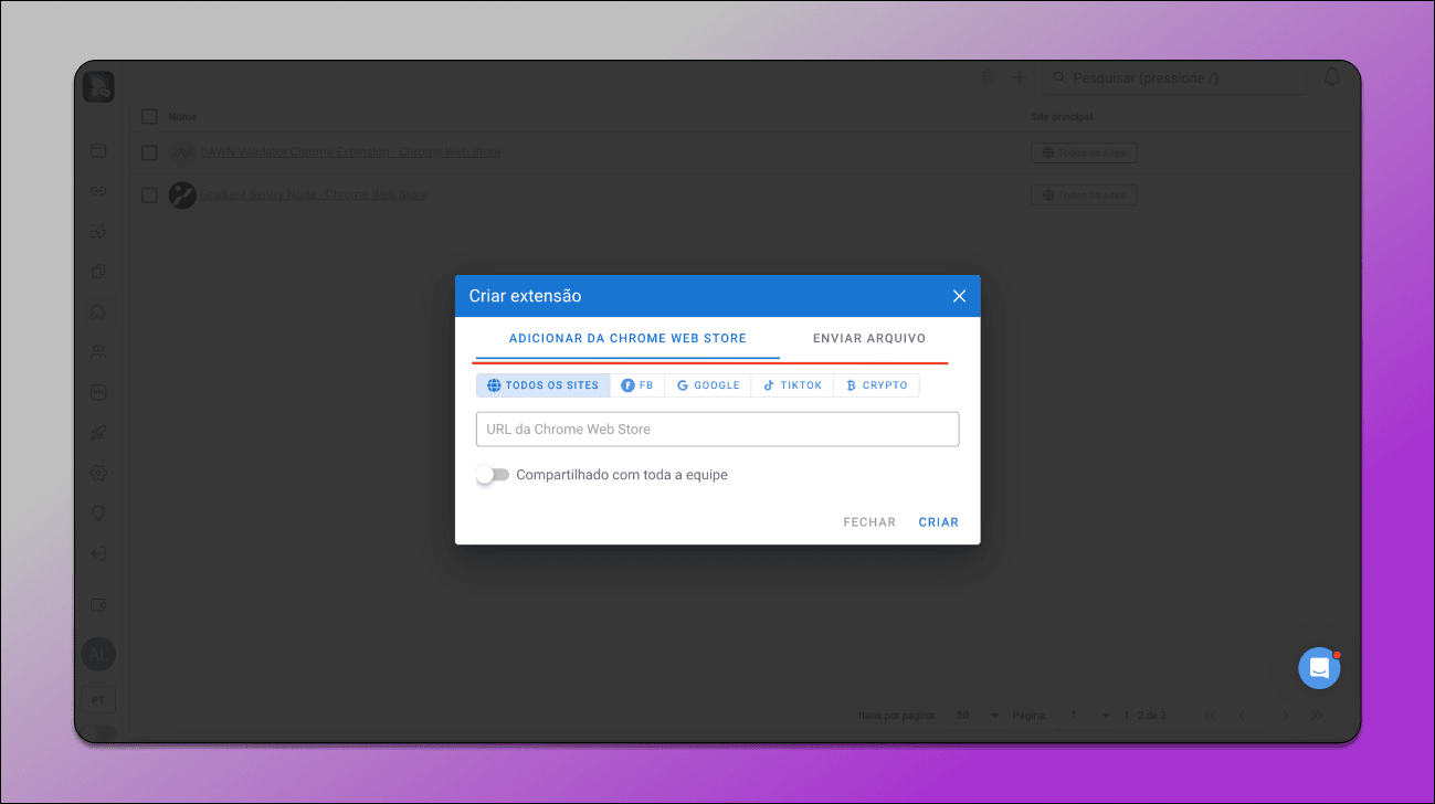 Adicioanr da Chrome Web Store Dolphin Anty