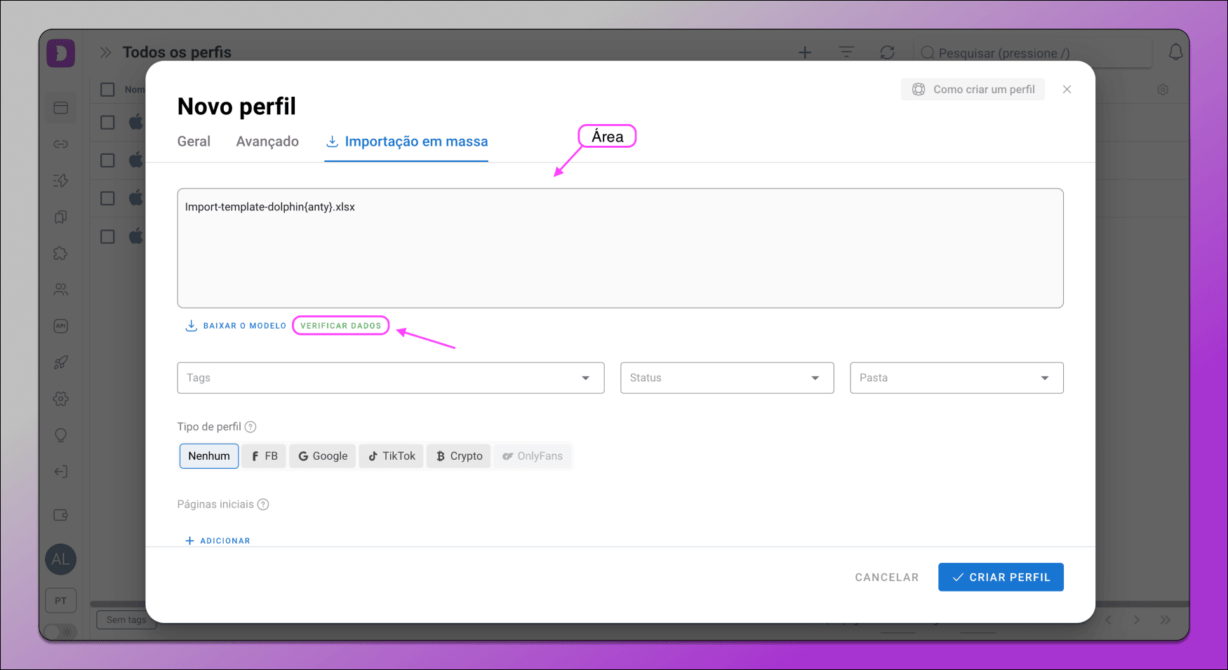 Adicionando o modelo Dolphin Anty