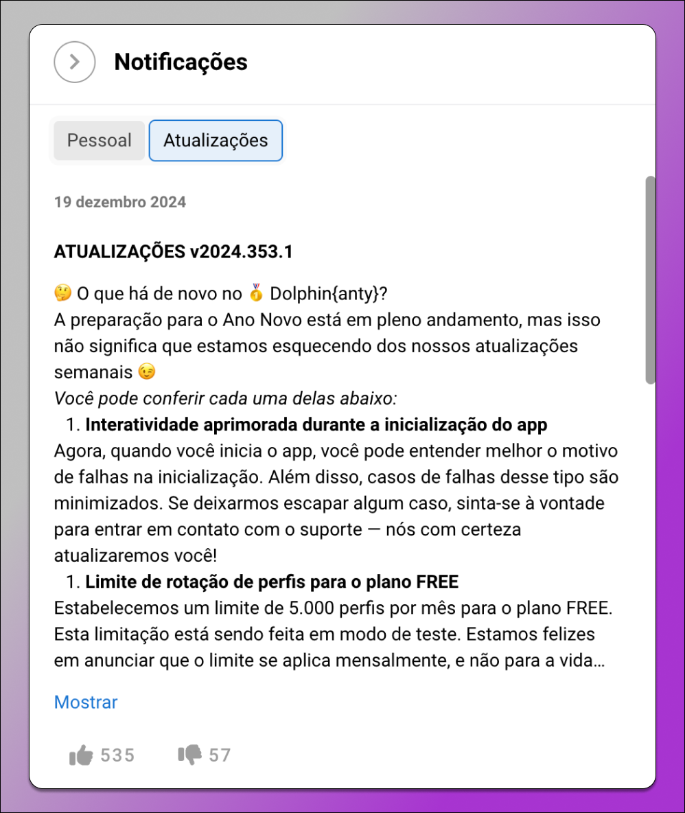 Notificações Dolphin Anty