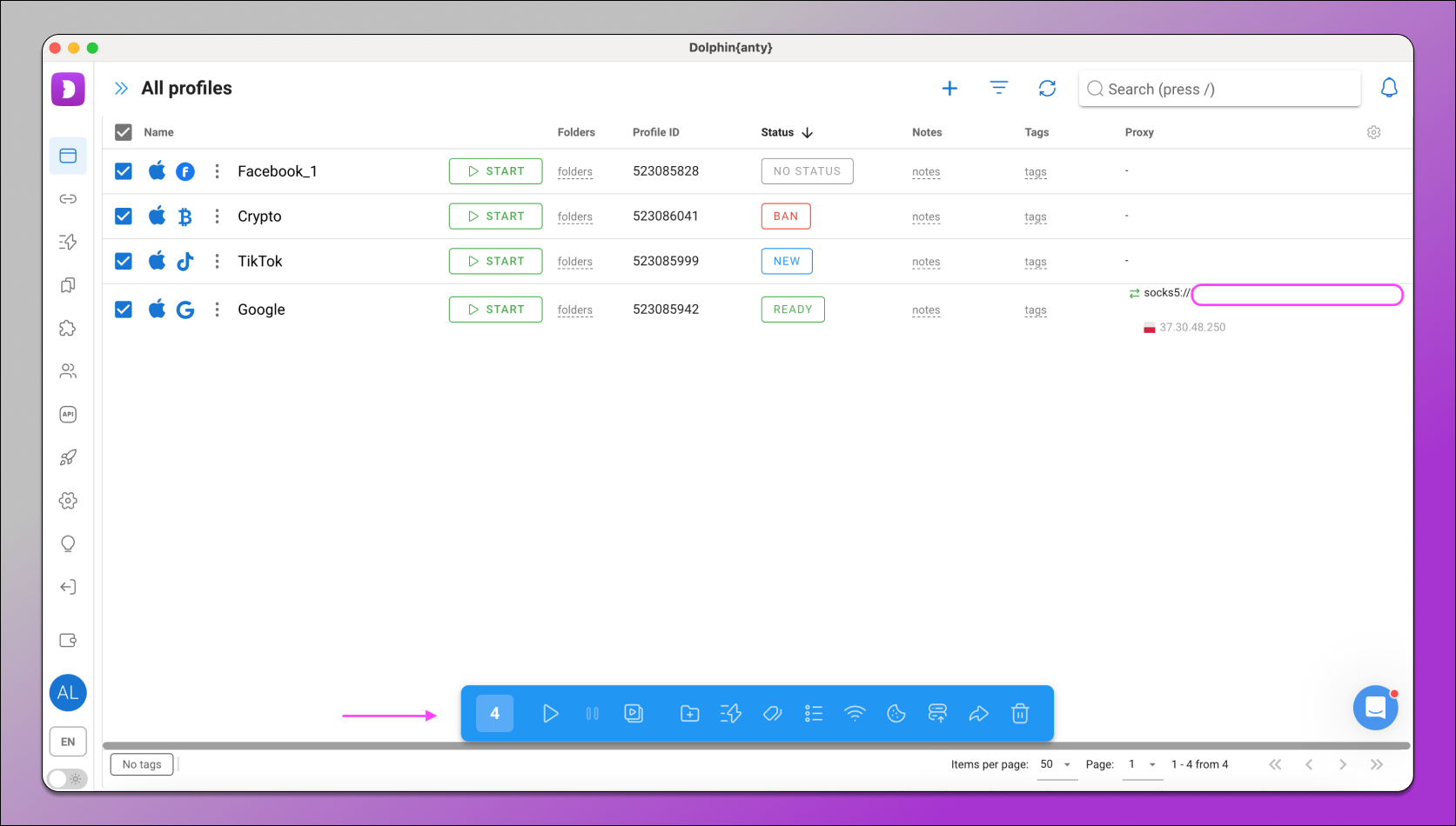 Bulk Actions Panel Dolphin Anty