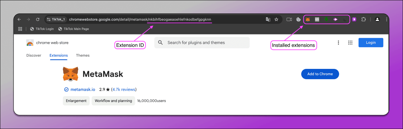 Extensions in browser profile Dolphin Anty