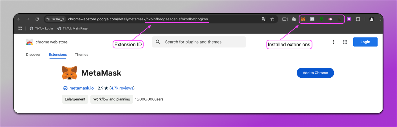 Extensions in browser profile Dolphin Anty