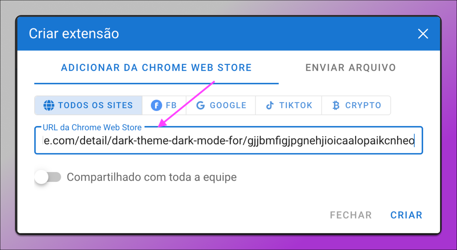 Adicionando extensões Dolphin Anty