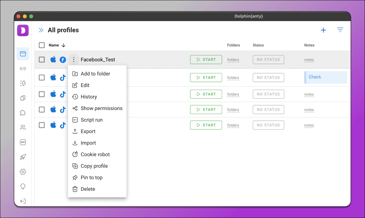 Profile Actions Dolphin Anty