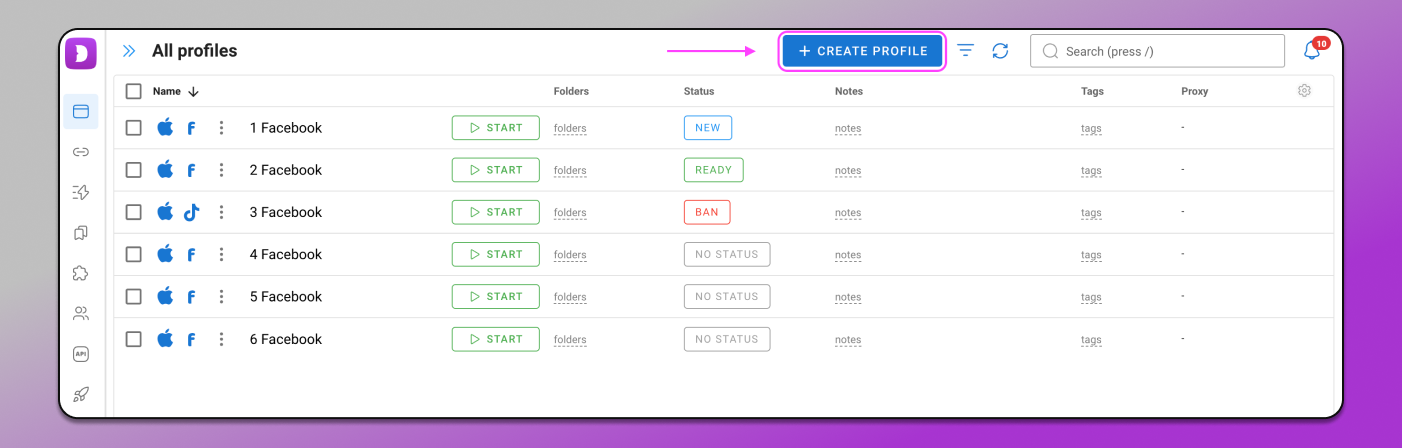 Create Profile Dolphin Anty