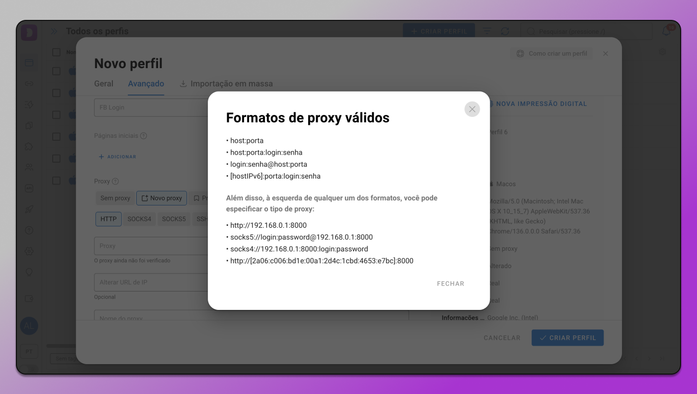 Formatos de Proxy Dolphin Anty