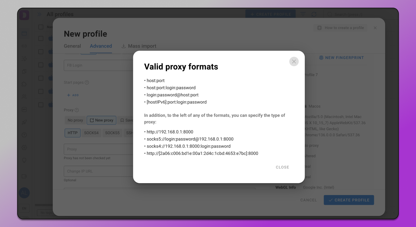 Proxy Formats Dolphin Anty