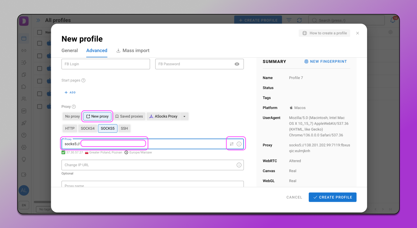 Adding and Checking Proxy Dolphin Anty