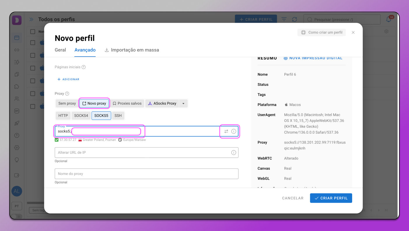 Adicionando e Verificando Proxy Dolphin Anty