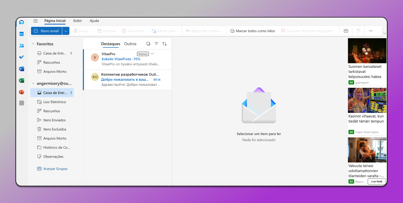 Interface do Outlook Dolphin Anty