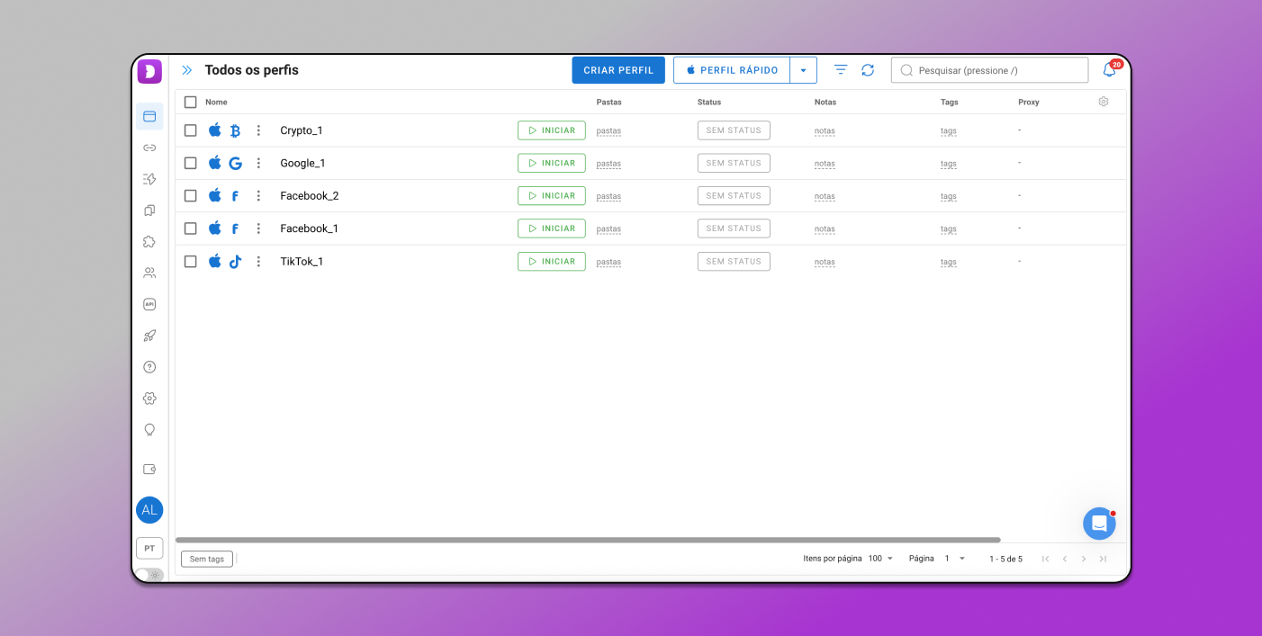 Interface do Dolphin Anty