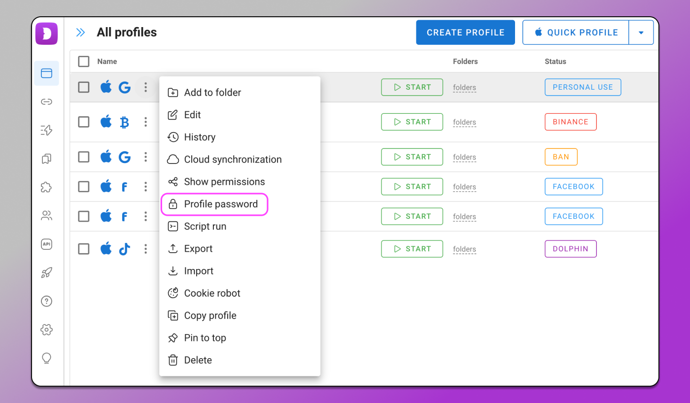 Profile Password Dolphin Anty