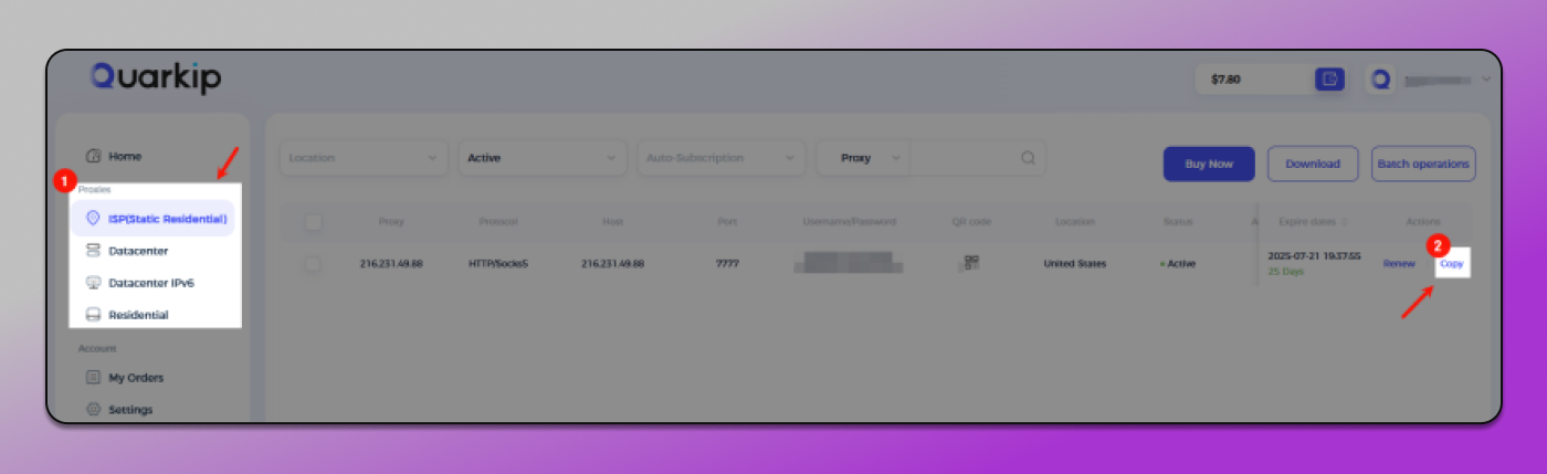 QuarkIP Proxy management Dolphin Anty