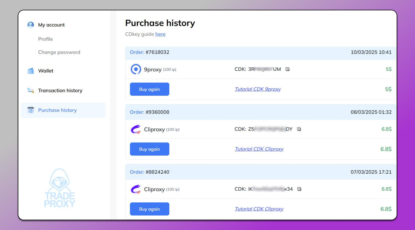 Purchase History Dolphin Anty
