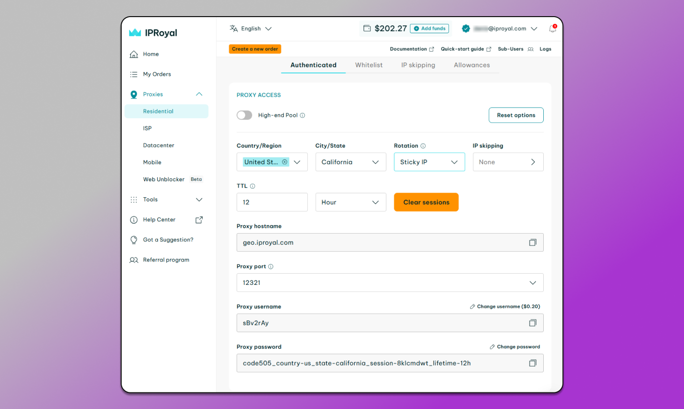 IPRoyal Proxy configuration Dolphin Anty