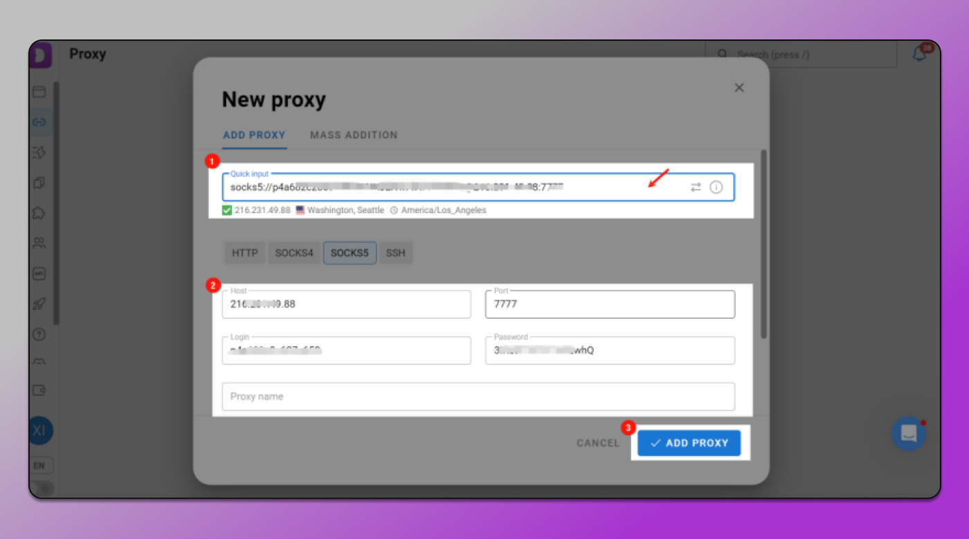 Proxy set up Dolphin Anty