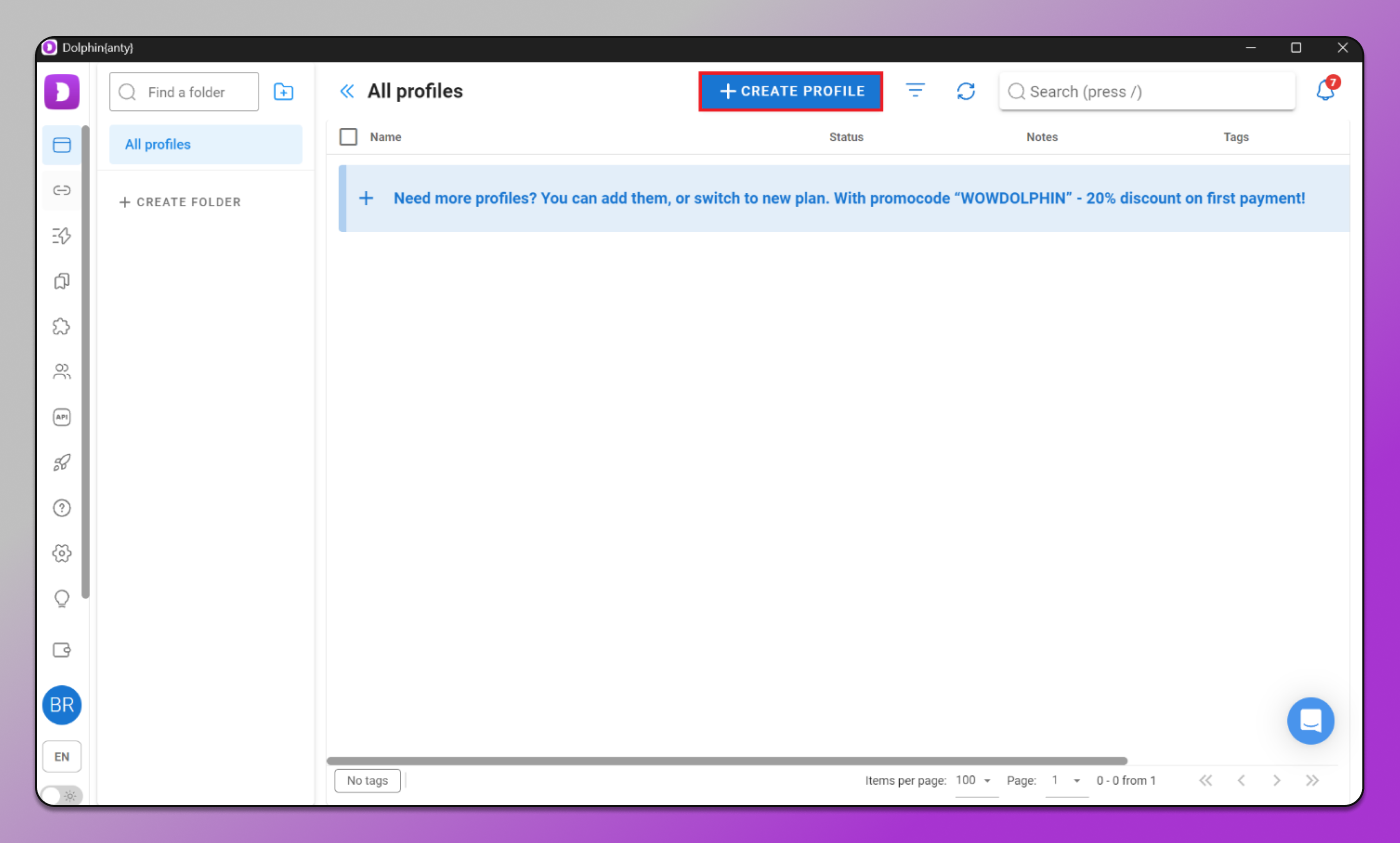 Create profile Dolphin Anty