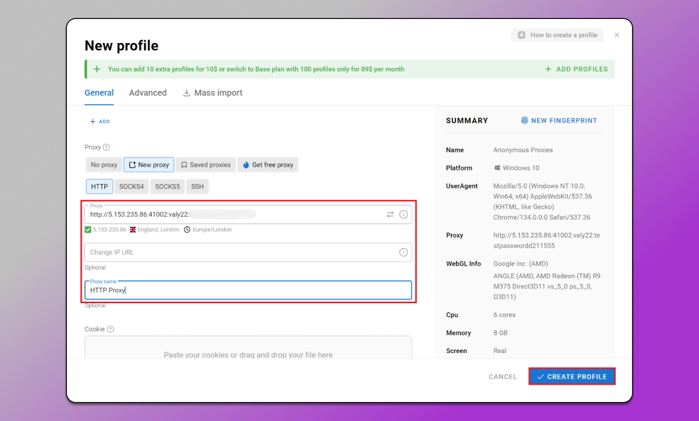 Proxy details Dolphin Anty