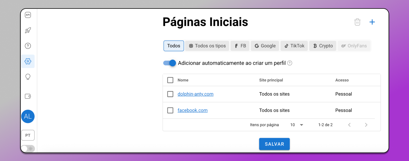 Páginas Iniciais Dolphin Anty
