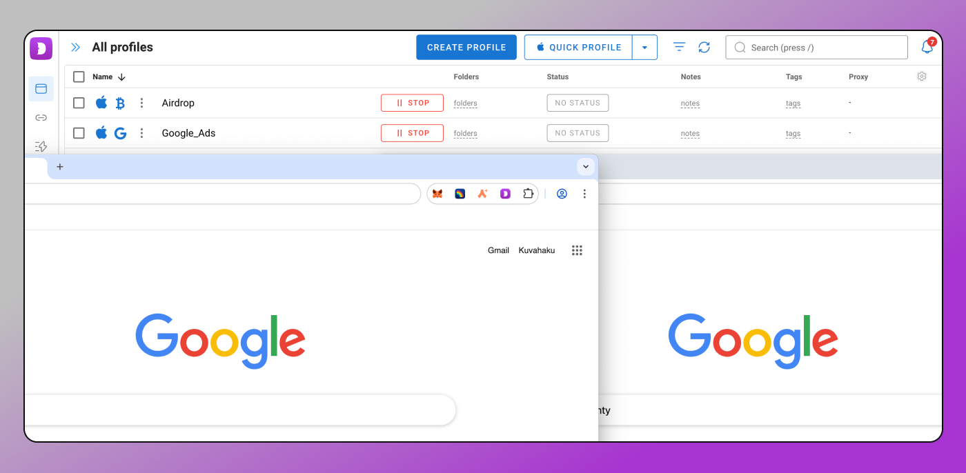 Homepage Google Dolphin Anty