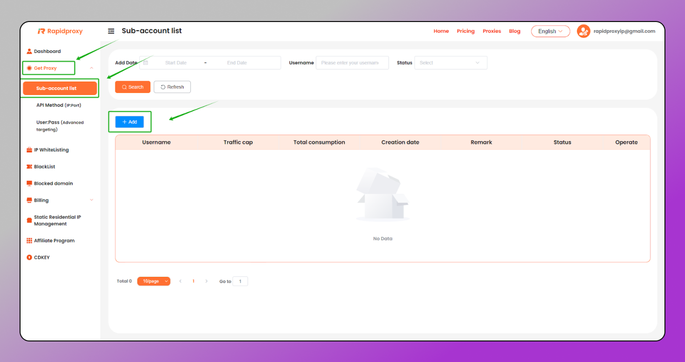 RapidProxy Dashboard Dolphin Anty