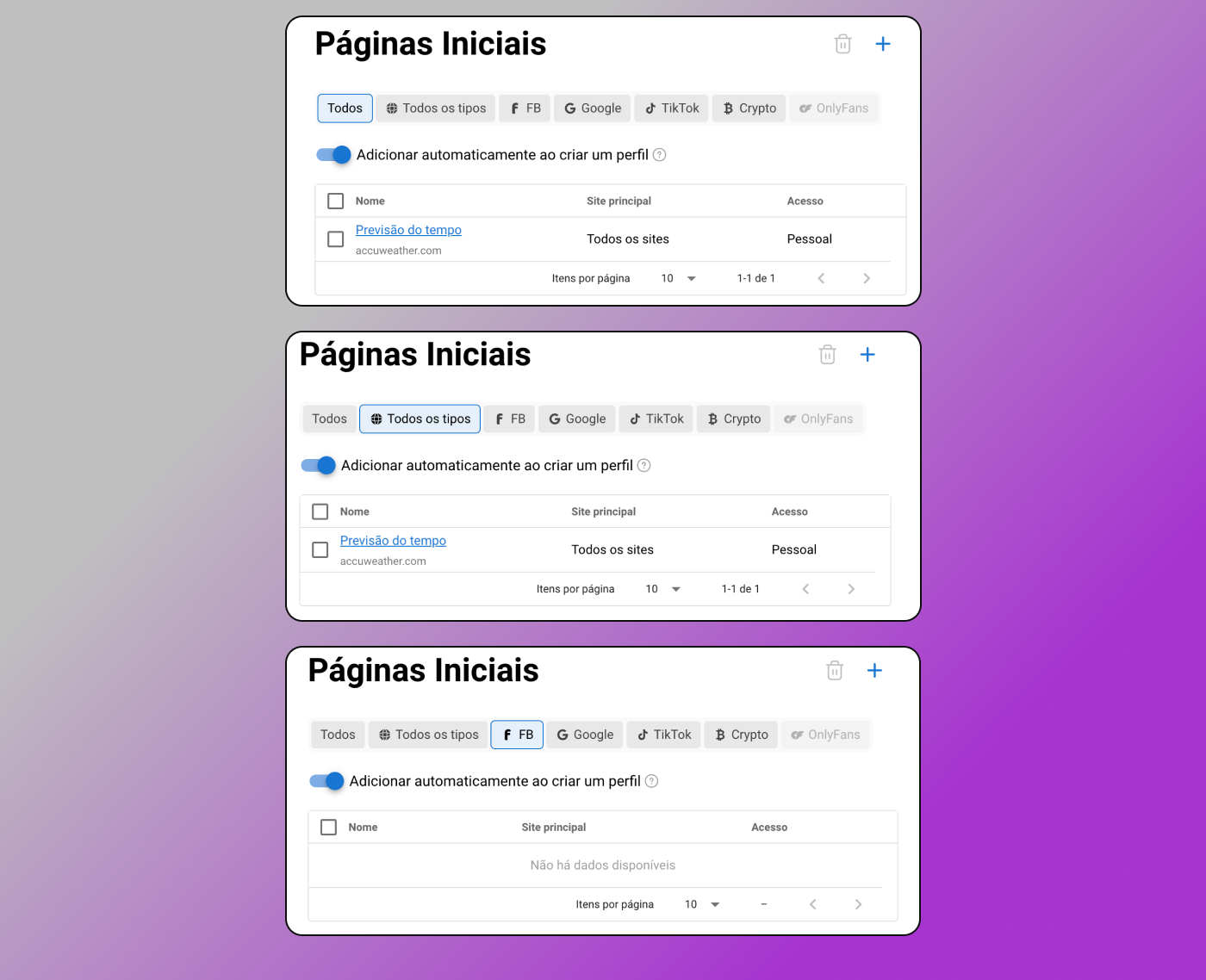 Página Inicial - Tipo de Perfil Dolphin Anty