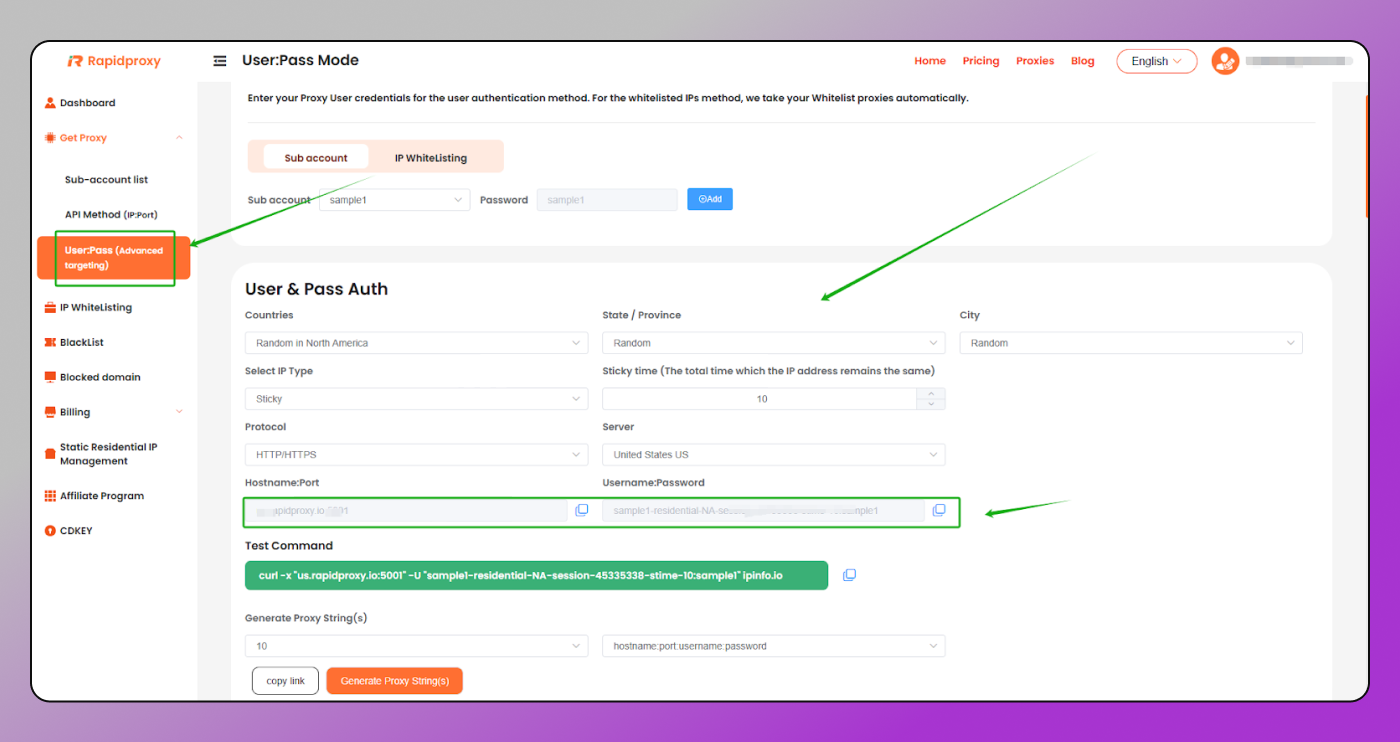 RapidProxy Proxy Parameters Dolphin Anty