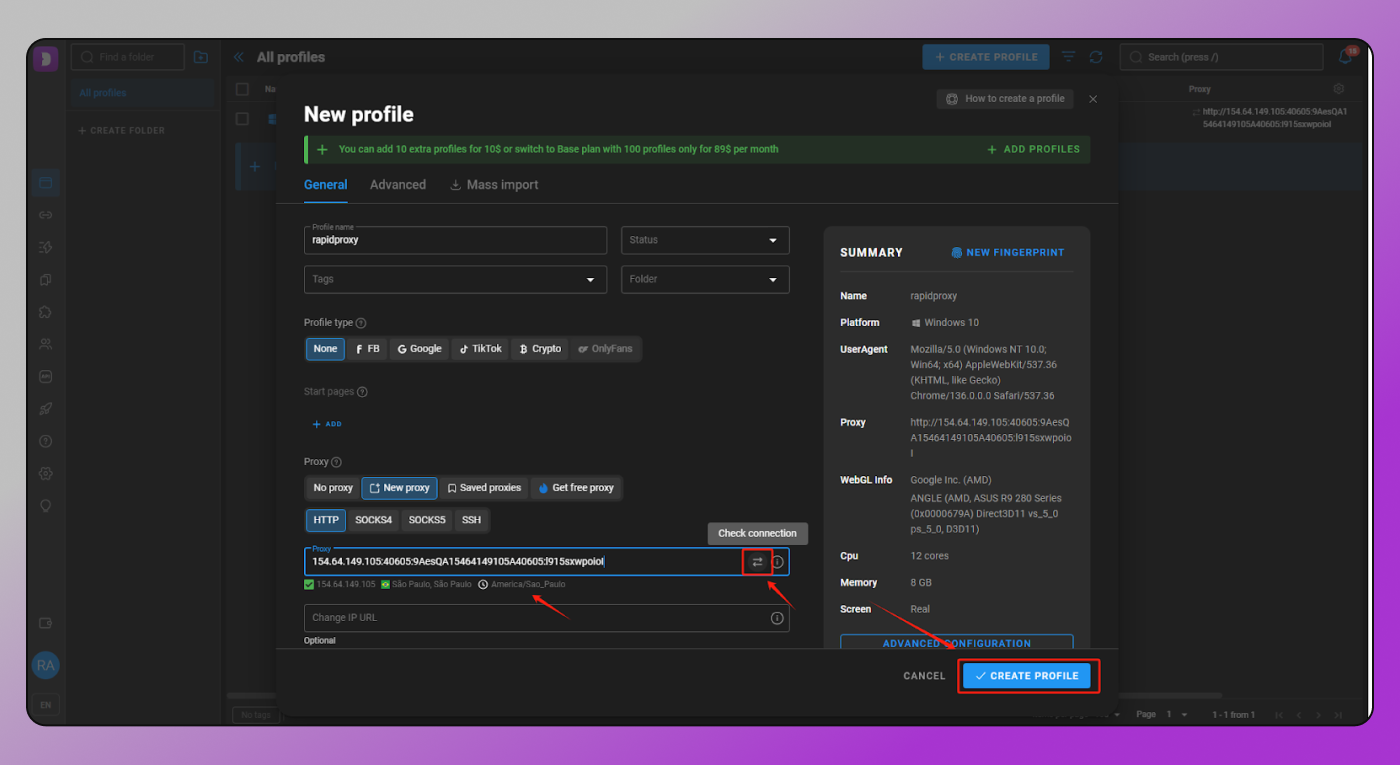 Proxy Connection Dolphin Anty
