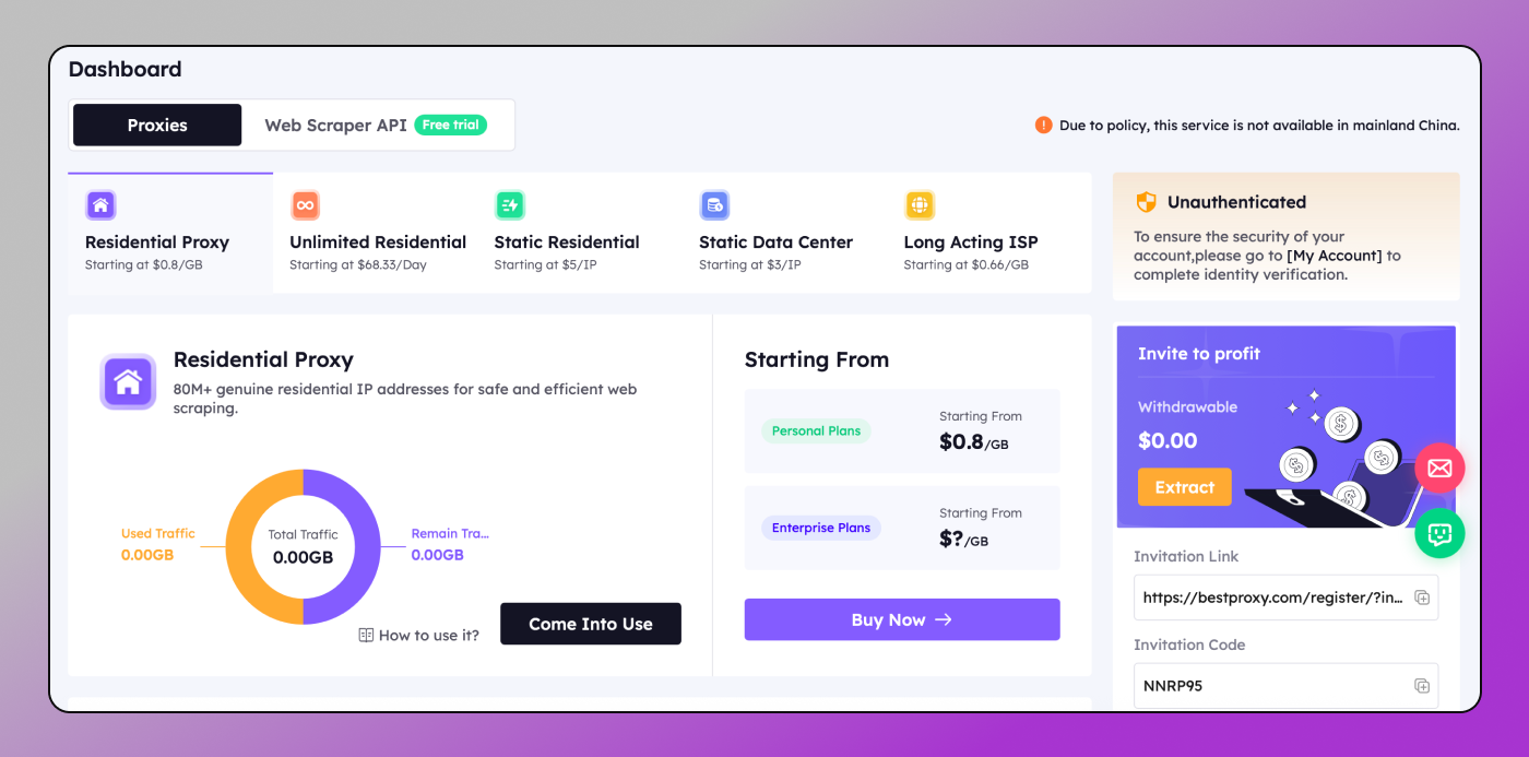 BestProxy Dashboard Dolphin Anty