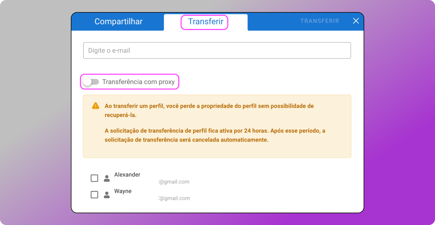 Transferir perfil Dolphin Anty
