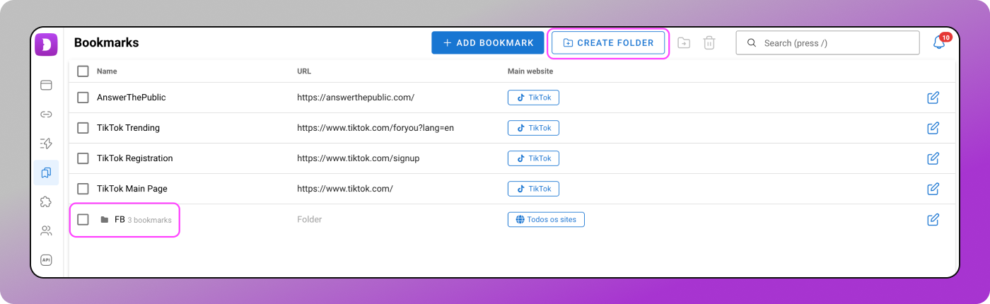 Bookmark folders Dolphin Anty