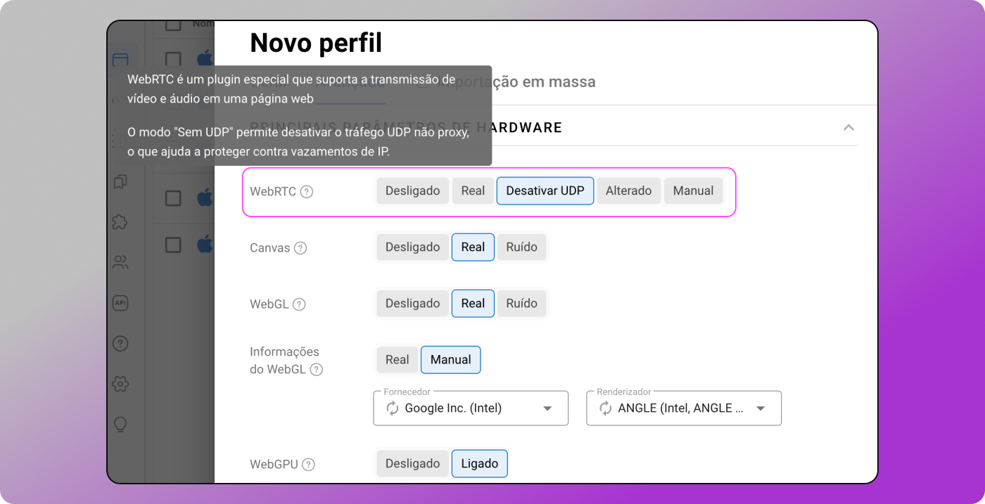 WebRTC sem UDP Dolphin Anty