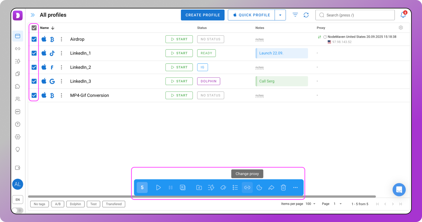 Change proxy Dolphin Anty