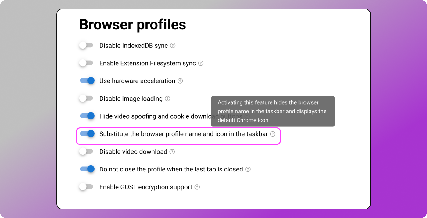 Profile name and icon Dolphin Anty