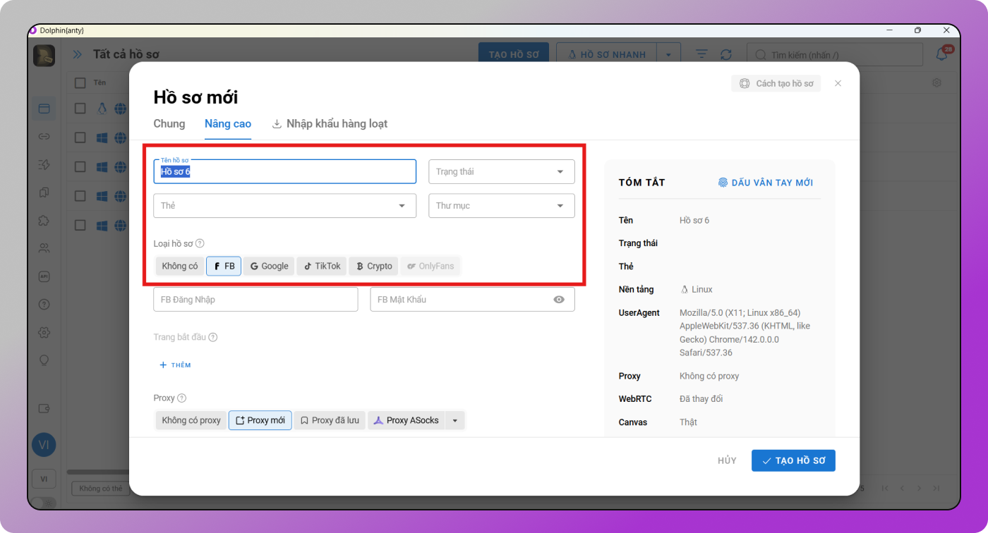Profile Data Dolphin Anty