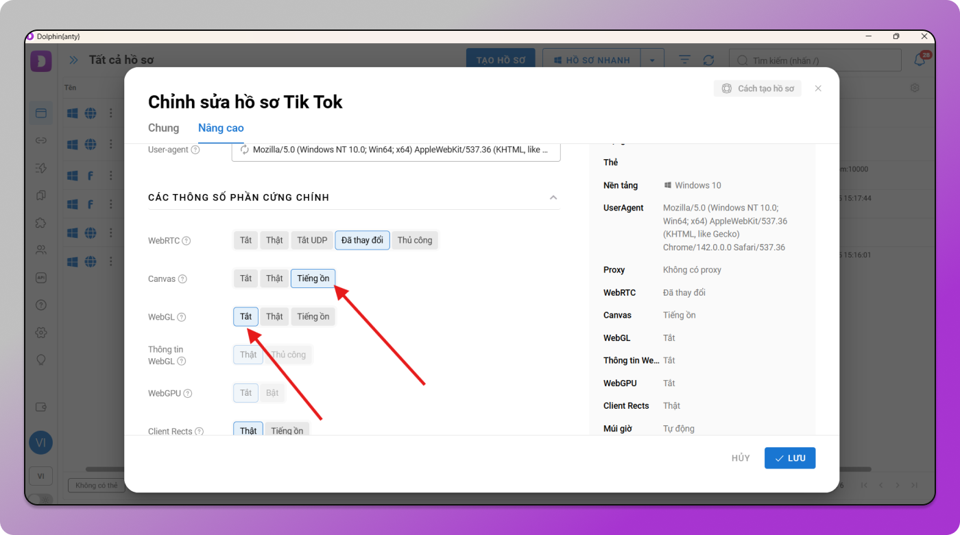 Parameters Dolphin Anty